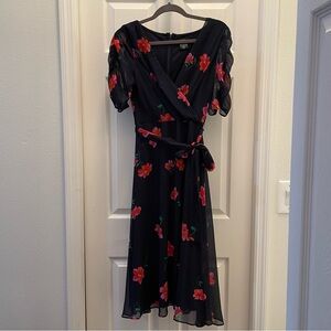 DKNY Black Floral Midi Dress Size 8
